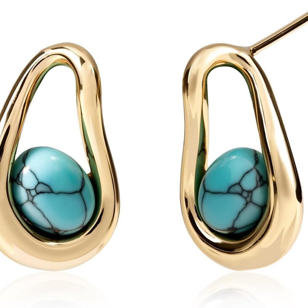 14K Gold Plated Turquoise Stud Earrings Lightweight Western Jewelry Gift